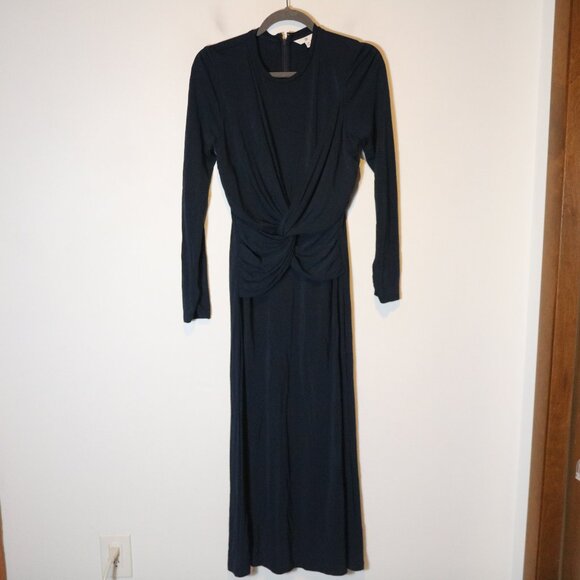 Banana Republic Twist Front Maxi Dress Womens Medium Navy Blue High Neck Fitted - Picture 2 of 6